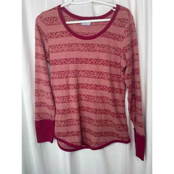 Columbia t-shirt Henley knit top women's large red pink cabin look comfortable - Picture 13 of 16